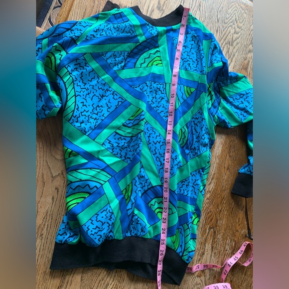 Vtg 80s Private Club Top Skirt Set Multicolor Lg Green Blue Turquoise Retro - Picture 14 of 15